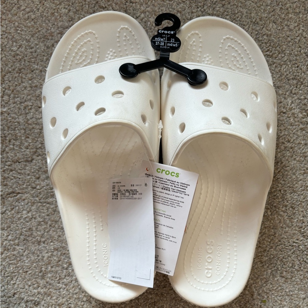 Brand New! White Classic Crocs Slides!